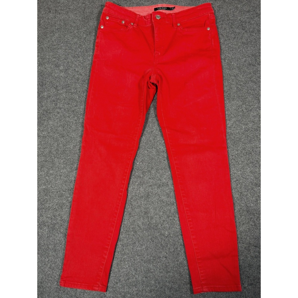 Lauren Ralph Lauren Premier Skinny Cropped Red Jeans Womens 6 Mid Rise Stretch